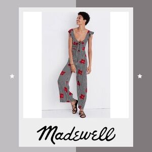 Madewell Jumpsuit - Black & White stripes with Red flowers (10)